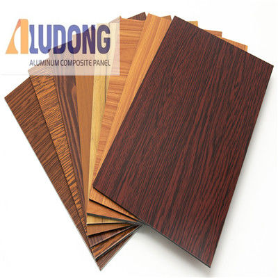 OEM Custom 1220*2440mm ACM Panel PE PVDF Coating, Wood Grain Option, สําหรับเพดานและตกแต่งภายใน ราคาโรงงาน